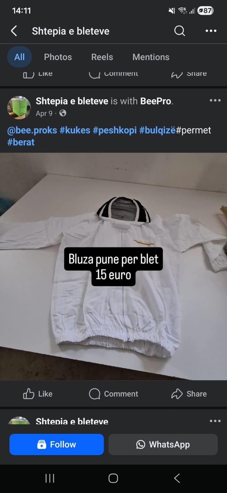 Bluze pune për blet me rrjetë